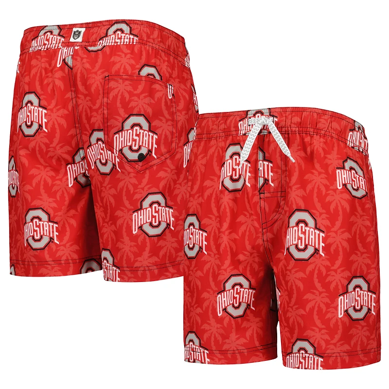 Youth Wes & Willy Scarlet Ohio State Buckeyes Palm Tree Swim Shorts