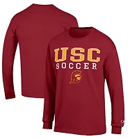Men's Champion Cardinal USC Trojans Soccer Stack Logo Long Sleeve T-Shirt