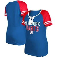 Women's New Era  Royal New York Giants Raglan Lace-Up T-Shirt
