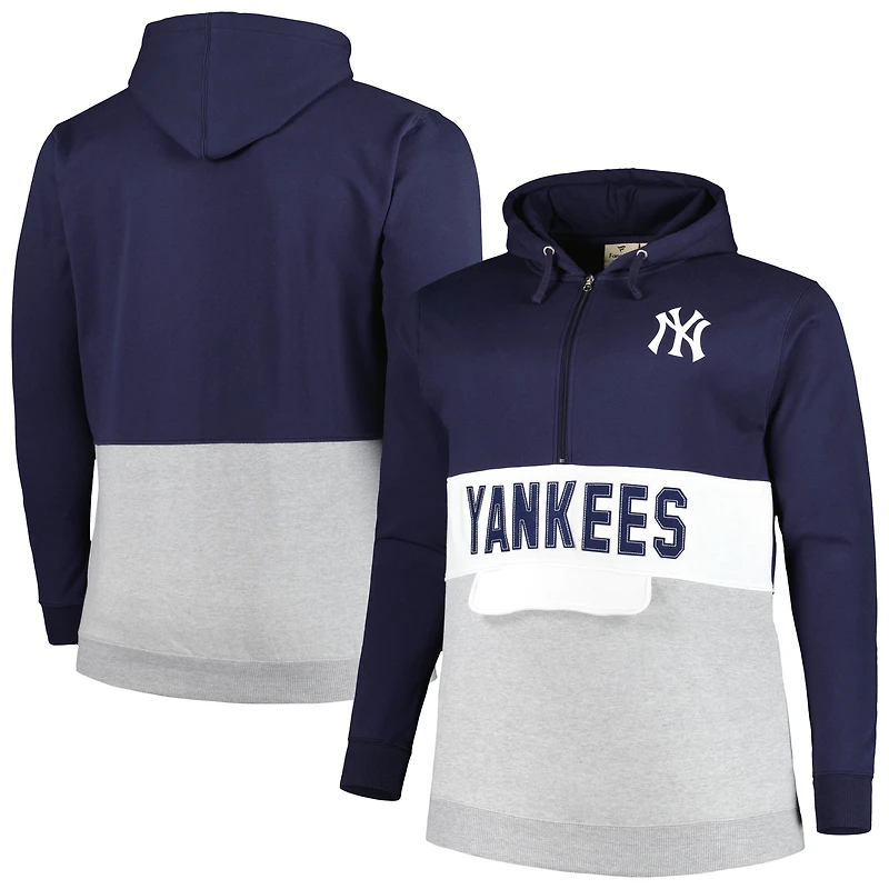 Men's Navy/White New York Yankees Big & Tall Fleece Half-Zip Hoodie