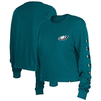 Women's New Era  Green Philadelphia Eagles Sport Night Thermal Long Sleeve Cropped T-Shirt