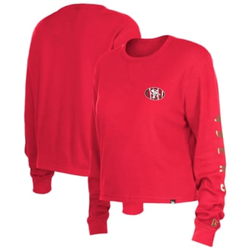 Women's New Era  Scarlet San Francisco 49ers Sport Night Thermal Long Sleeve Cropped T-Shirt