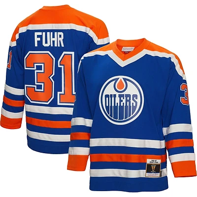 Men's Mitchell & Ness Grant Fuhr Royal Edmonton Oilers  1986/87 Blue Line Player Jersey