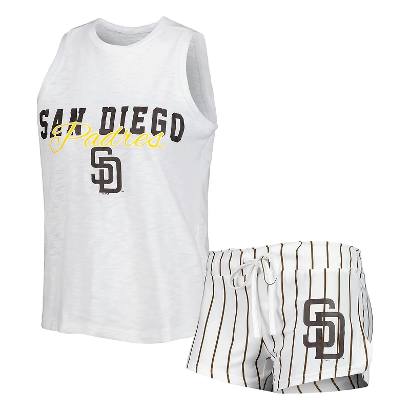 Women's Concepts Sport White San Diego Padres Reel Pinstripe Tank Top & Shorts Sleep Set