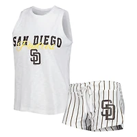 Women's Concepts Sport White San Diego Padres Reel Pinstripe Tank Top & Shorts Sleep Set