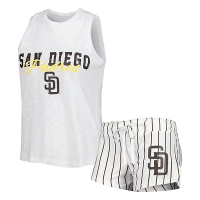 Women's Concepts Sport White San Diego Padres Reel Pinstripe Tank Top & Shorts Sleep Set