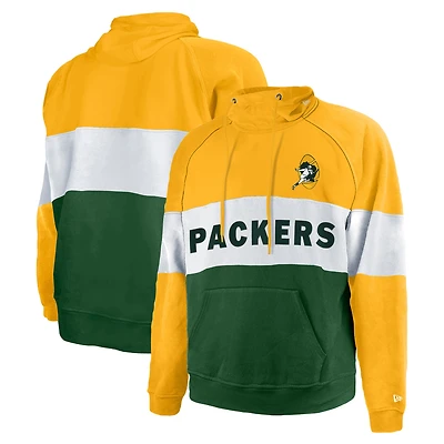 Men's New Era Green Green Bay Packers Big & Tall Throwback Colorblock Pullover Hoodie