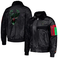 Men's Starter x Ty Mopkins Black Milwaukee Bucks Black History Month Satin Full-Zip Jacket