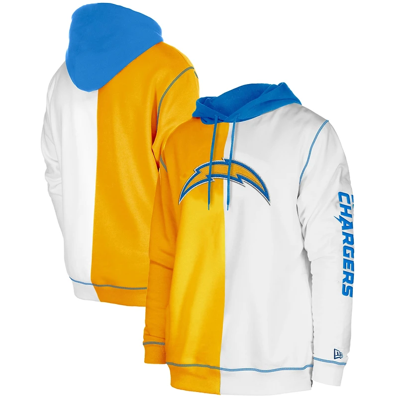Men's New Era  Gold/White Los Angeles Chargers Third Down Split Raglan Pullover Hoodie
