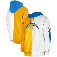 Men's New Era  Gold/White Los Angeles Chargers Third Down Split Raglan Pullover Hoodie