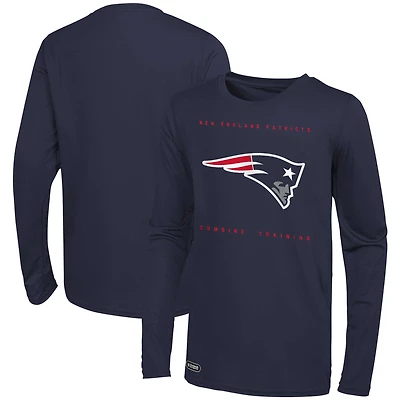 Men's Navy New England Patriots Side Drill Long Sleeve T-Shirt