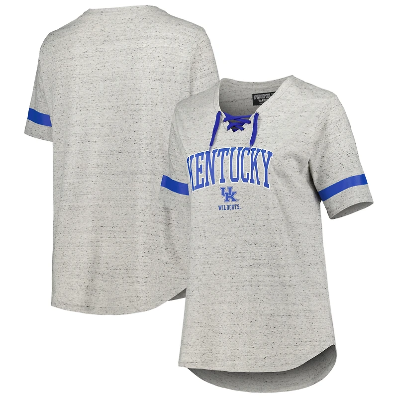 Women's Heather Gray Kentucky Wildcats Plus Size Lace-Up T-Shirt