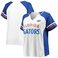 Women's White Florida Gators Plus Size Stripe Raglan Notch Neck T-Shirt