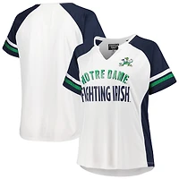 Women's White Notre Dame Fighting Irish Plus Size Stripe Raglan Notch Neck T-Shirt