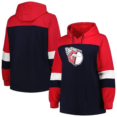 Women's Navy Cleveland Guardians Plus Size Colorblock Pullover Hoodie