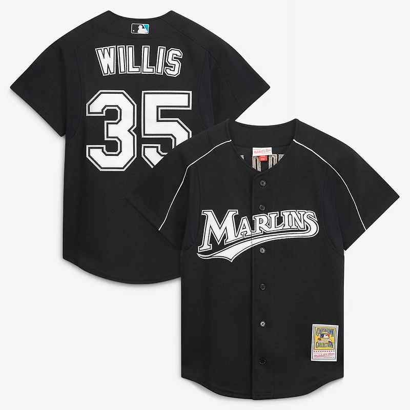 Men's Mitchell & Ness Dontrelle Willis Black Florida Marlins Cooperstown Collection Mesh Batting Practice Button-Up Jersey