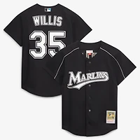 Men's Mitchell & Ness Dontrelle Willis Black Florida Marlins Cooperstown Collection Mesh Batting Practice Button-Up Jersey
