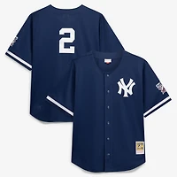 Men's Mitchell & Ness Derek Jeter Navy New York Yankees Cooperstown Collection Mesh Batting Practice Button-Up Jersey