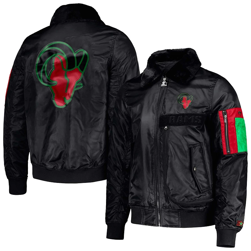 Men's Starter x Ty Mopkins Black Los Angeles Rams Black History Month Satin Full-Zip Jacket