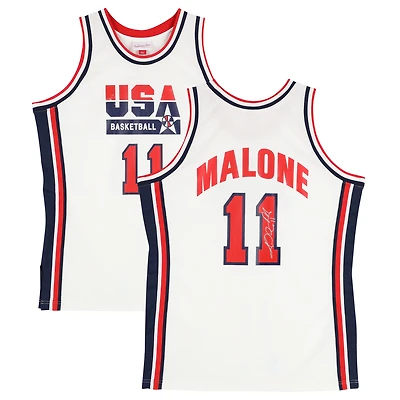 Karl Malone USA Basketball Autographed Fanatics Authentic White Mitchell & Ness 1992 Authentic Jersey