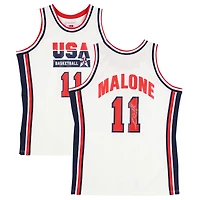 Karl Malone USA Basketball Autographed Fanatics Authentic White Mitchell & Ness 1992 Authentic Jersey