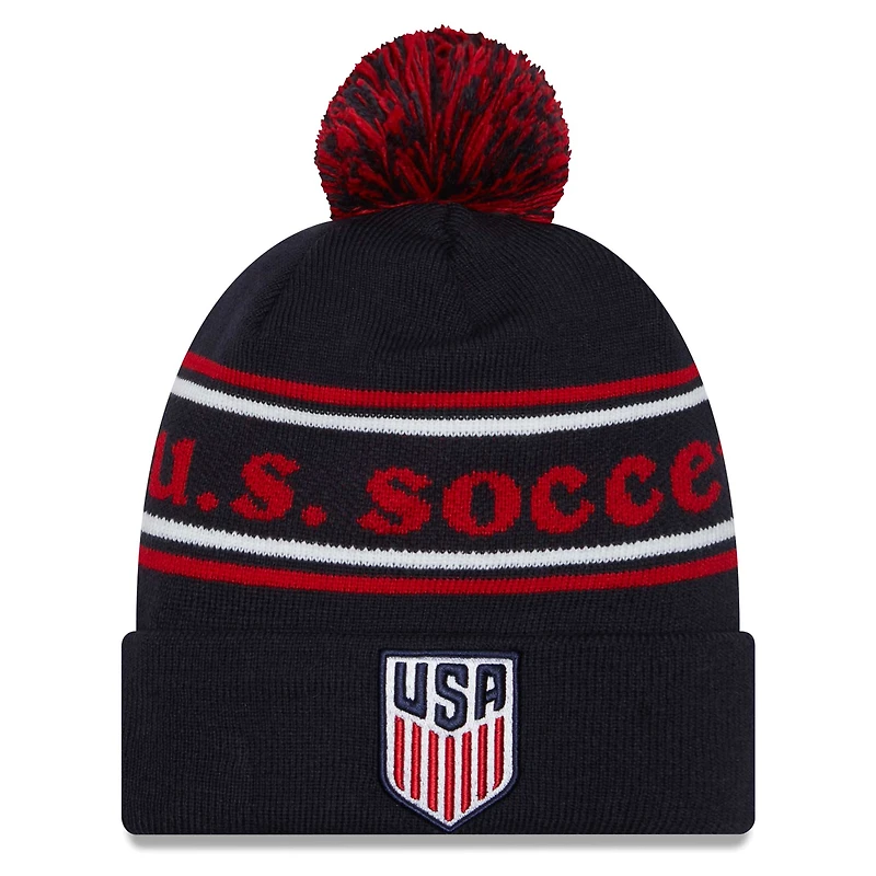 Men's New Era Navy USMNT Marquee Cuffed Knit Hat with Pom