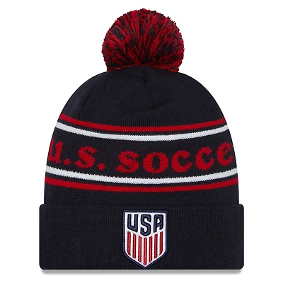 Men's New Era Navy USMNT Marquee Cuffed Knit Hat with Pom