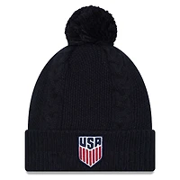 Women's New Era Navy USMNT Cabled Cuffed Knit Hat with Pom