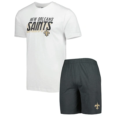 Men's Concepts Sport Charcoal/White New Orleans Saints Downfield Top & Shorts Sleep Set