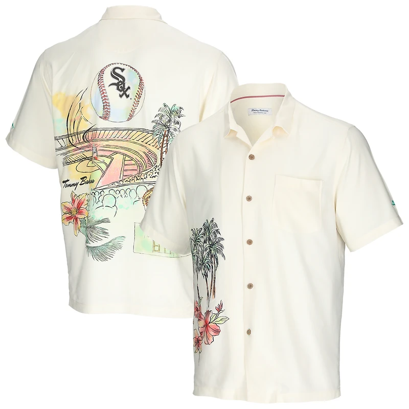 Men's Tommy Bahama Cream Chicago White Sox Paradise Fly Ball Camp Button-Up Shirt