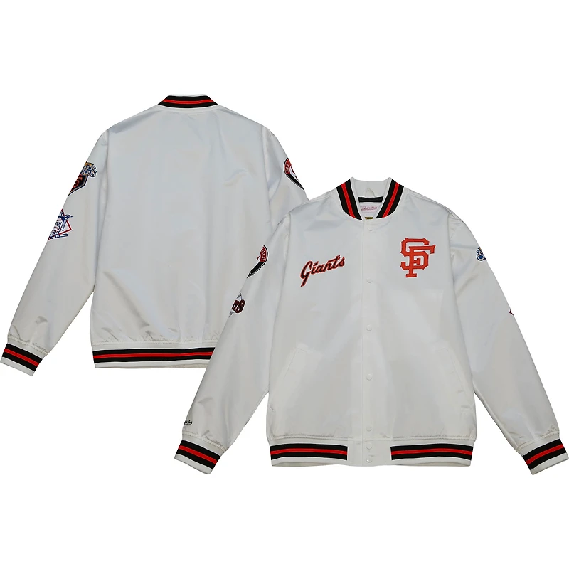 Men's Mitchell & Ness White San Francisco Giants City Collection Satin Full-Snap Varsity Jacket