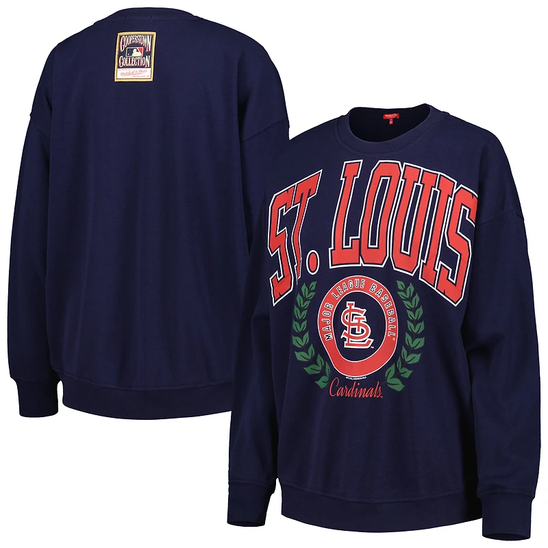 Women's Mitchell & Ness Navy St. Louis Cardinals Logo Lt 2.0 Pullover Sweatshirt