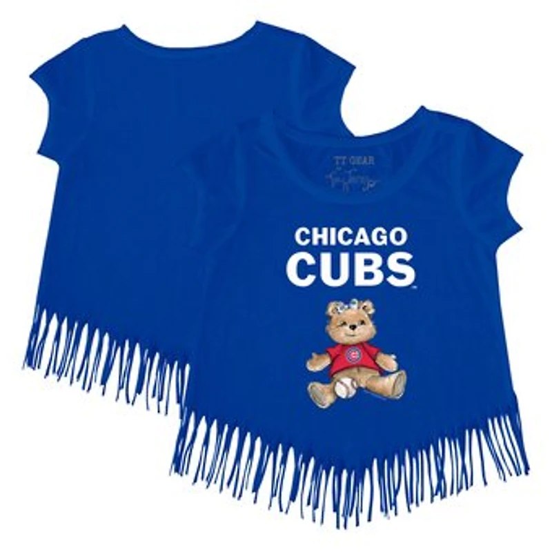 Girls Toddler Tiny Turnip Royal Chicago Cubs Girl Teddy Fringe T-Shirt