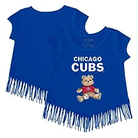 Girls Toddler Tiny Turnip Royal Chicago Cubs Girl Teddy Fringe T-Shirt