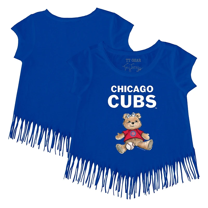 Girls Toddler Tiny Turnip Royal Chicago Cubs Girl Teddy Fringe T-Shirt
