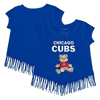 Girls Toddler Tiny Turnip Royal Chicago Cubs Girl Teddy Fringe T-Shirt