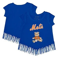 Girls Toddler Tiny Turnip Royal New York Mets Girl Teddy Fringe T-Shirt