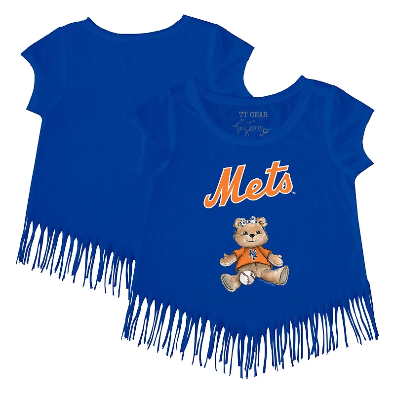 Girls Toddler Tiny Turnip Royal New York Mets Girl Teddy Fringe T-Shirt