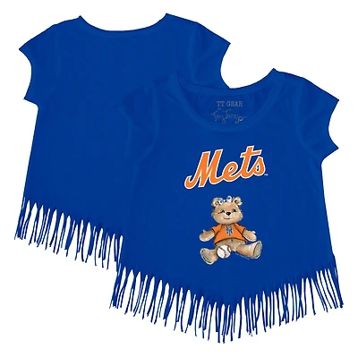 Girls Toddler Tiny Turnip Royal New York Mets Girl Teddy Fringe T-Shirt