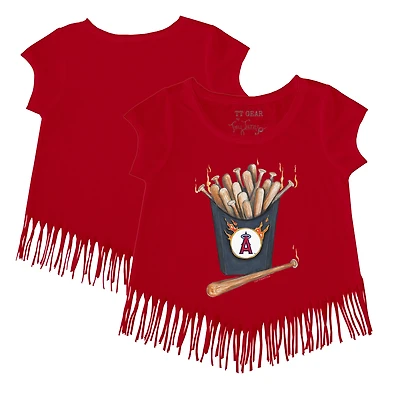 Girls Toddler Tiny Turnip Red Los Angeles Angels Hot Bats Fringe T-Shirt