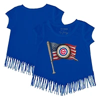 Girls Youth Tiny Turnip Royal Chicago Cubs Baseball Flag Fringe T-Shirt