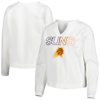 Women's Concepts Sport  White Phoenix Suns Sunray Notch Neck Long Sleeve Top