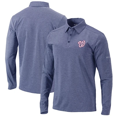 Men's Columbia Navy Washington Nationals Pin High Omni-Wick Long Sleeve Polo