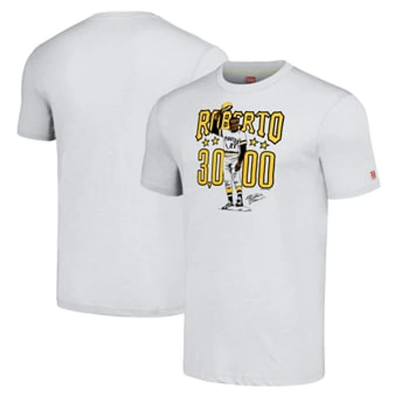 Men's Homage Roberto Clemente Heather Gray Pittsburgh Pirates Illustration Tri-Blend T-Shirt