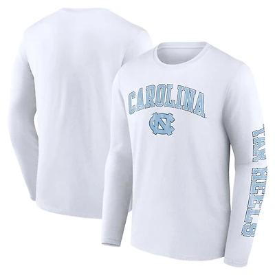 Men's Fanatics White North Carolina Tar Heels Distressed Arch Over Logo Long Sleeve T-Shirt