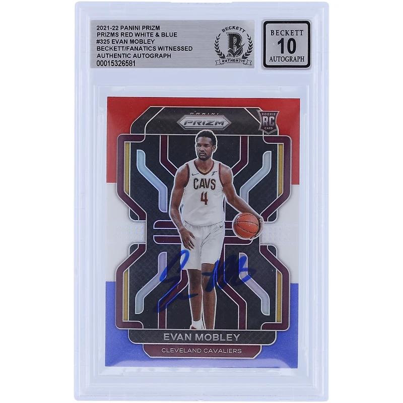 Evan Mobley Cleveland Cavaliers Autographed 2021-22 Panini Prizm Red White & Blue #325 Beckett Fanatics Witnessed Authenticated 10 Rookie Card