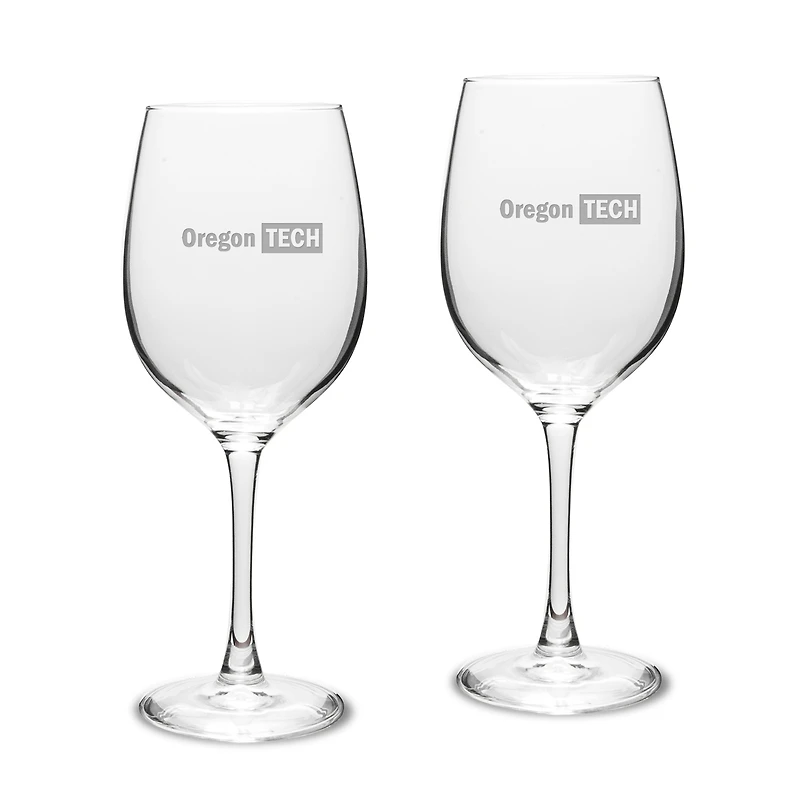 Oregon Tech Hustlin' Owls Two-Piece 16oz. Traditional White Wine Glass Set