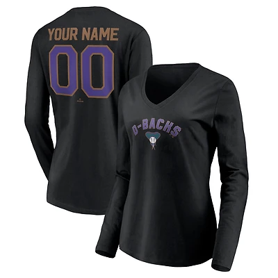 Women's Black Arizona Diamondbacks Cooperstown Collection Personalized Winning Streak Long Sleeve V-Neck T-Shirt