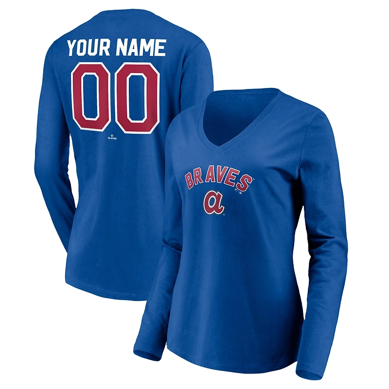 Women's Royal Atlanta Braves Cooperstown Collection Personalized Winning Streak Long Sleeve V-Neck T-Shirt