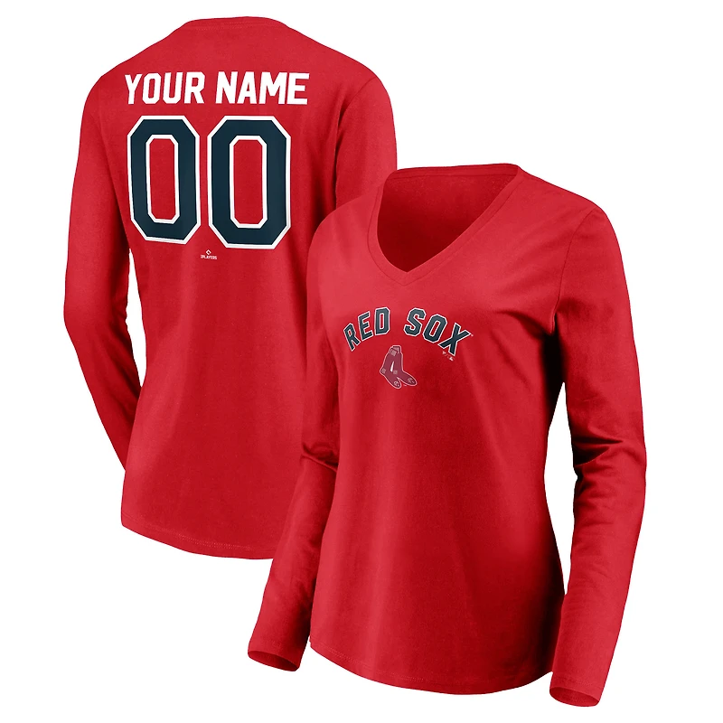 Women's Red Boston Red Sox Cooperstown Collection Personalized Winning Streak Long Sleeve V-Neck T-Shirt